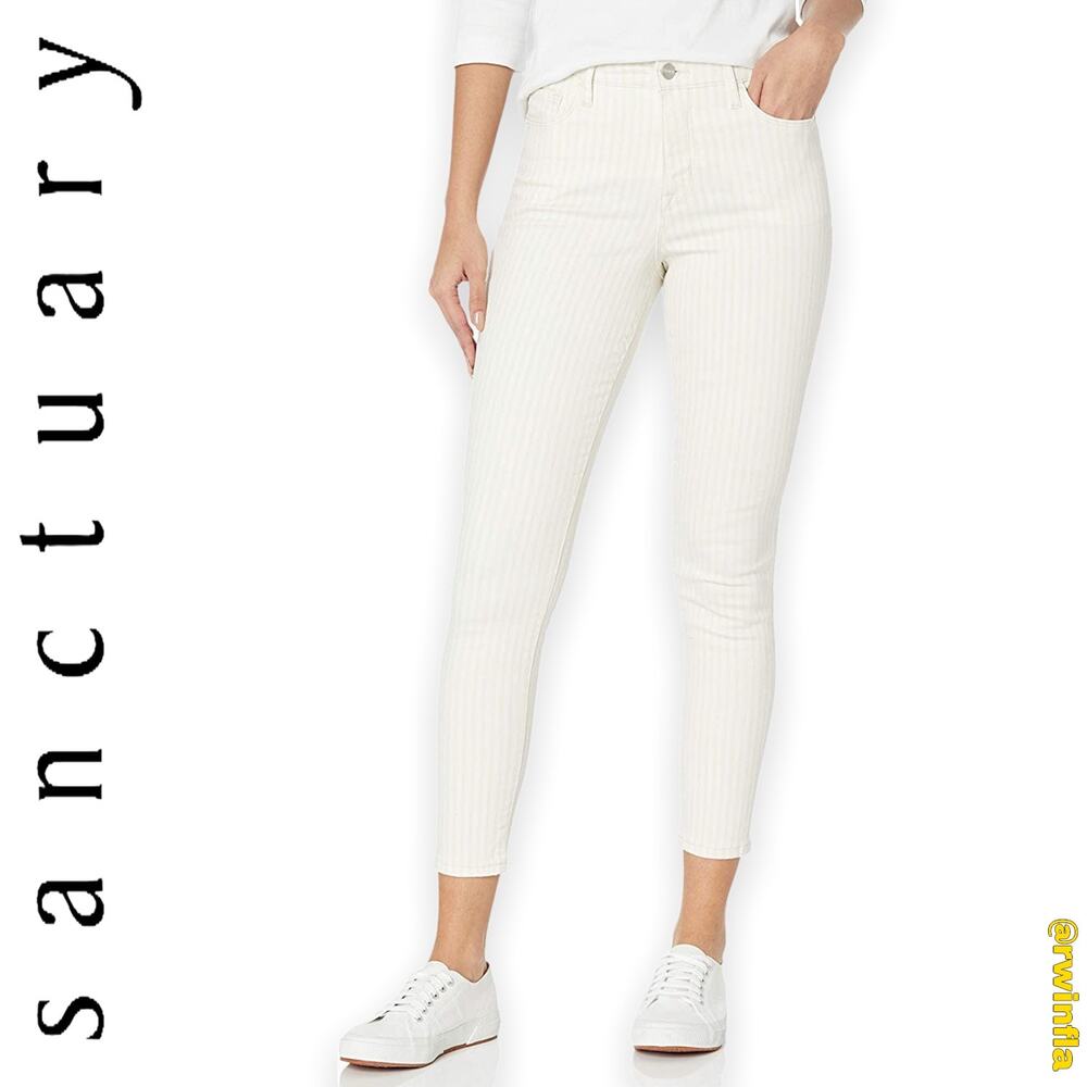 Sanctuary High Rise Skinny Ankle Pants Deni, Cropped Capri Raw Hem Striped Sz 4